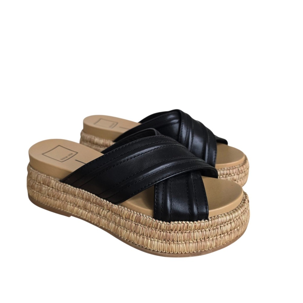 Dolce Vita Ronin Black Faux Leather Espadrille Platform Slide Sandals Womens 7.5
